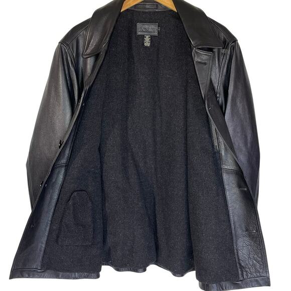 J. CREW Vintage Men’s Black Leather Jacket Button Front Wool Lined - Picture 5 of 5